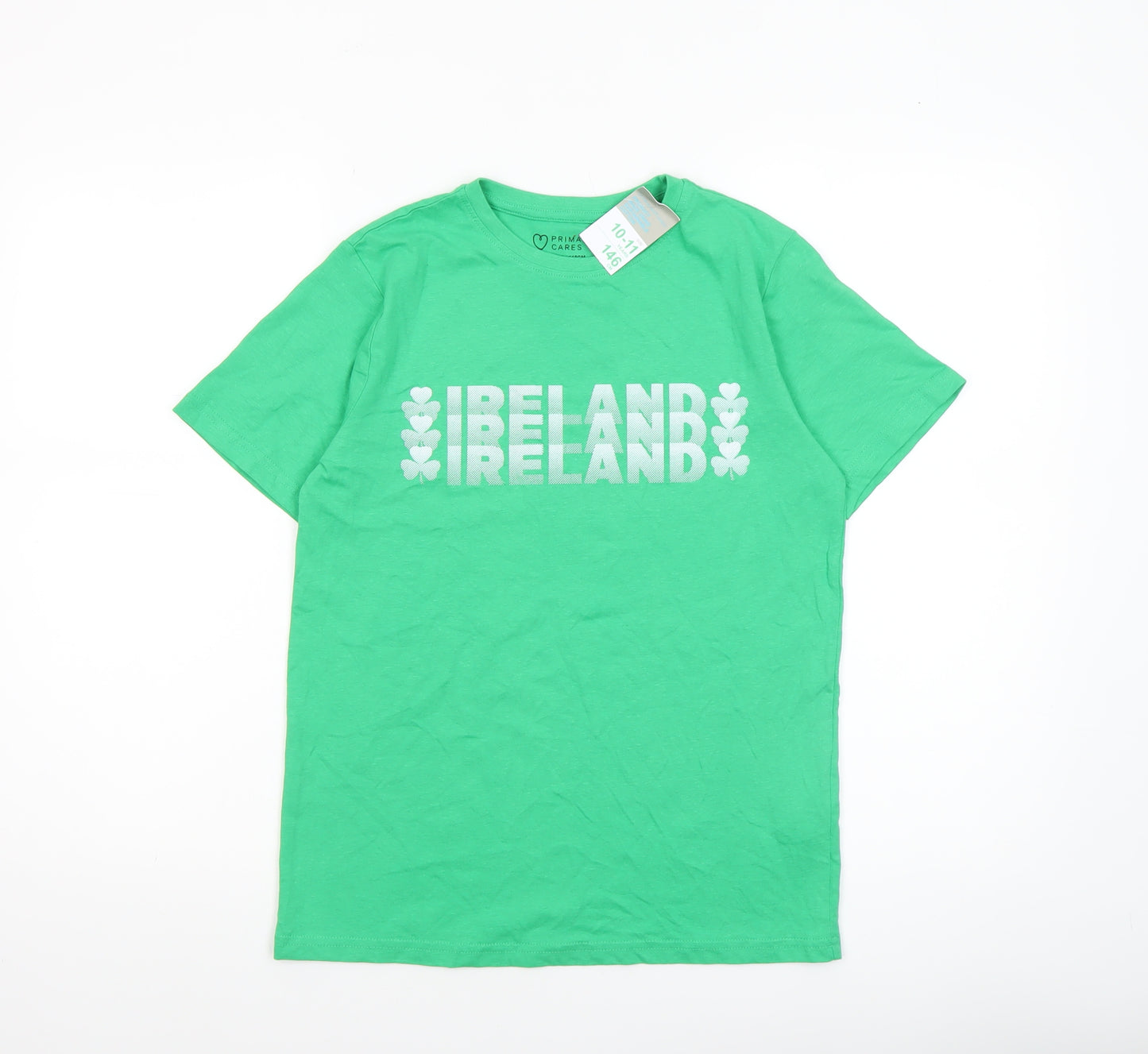 Primark Cares Boys Green Ireland Graphic Cotton T-Shirt 10-11 Years 146cm