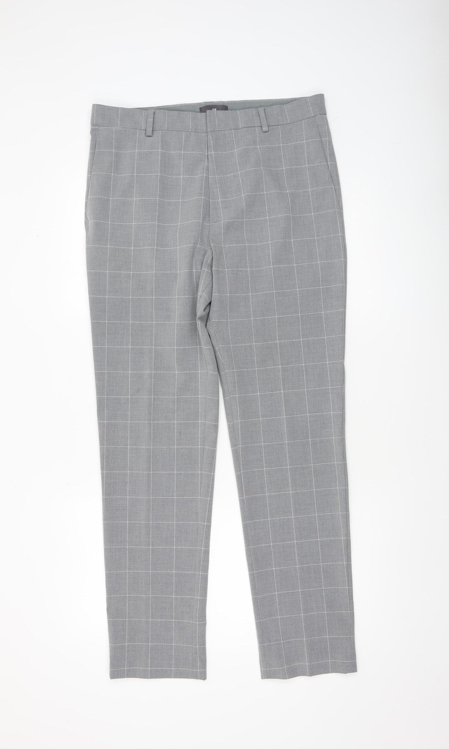 H&M Men's Grey Check Slim Fit Dress Trousers Size 32