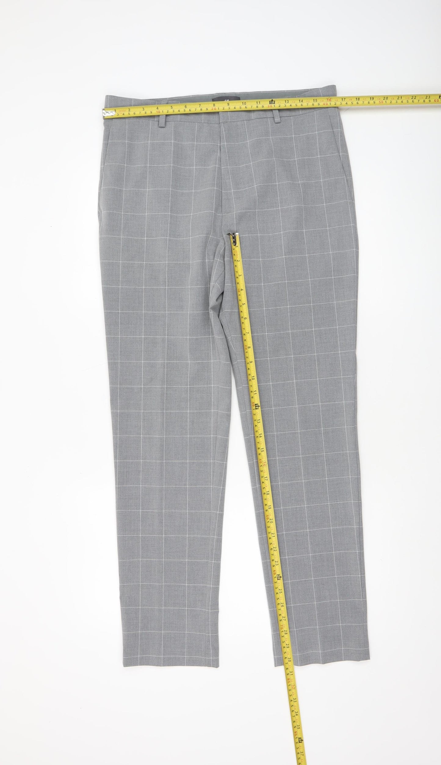 H&M Men's Grey Check Slim Fit Dress Trousers Size 32
