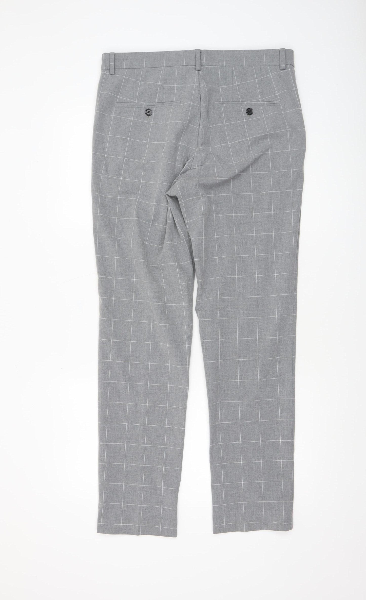 H&M Men's Grey Check Slim Fit Dress Trousers Size 32