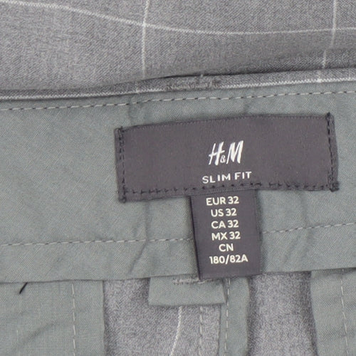 H&M Men's Grey Check Slim Fit Dress Trousers Size 32