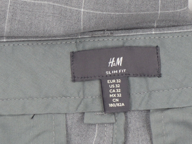 H&M Men's Grey Check Slim Fit Dress Trousers Size 32