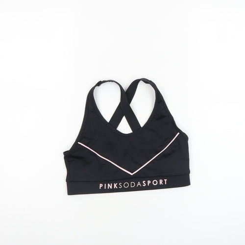 Pink Soda Sport Women Black Size 10 Sports Bra Racerback Medium Support