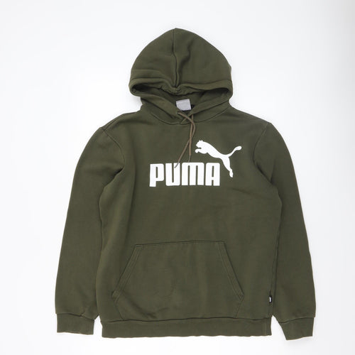 Puma Men’s Green Pullover Hoodie Size S Fleece Logo Sweatshirt