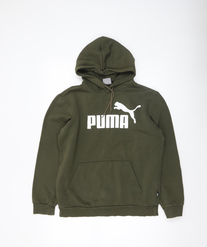 Puma Men’s Green Pullover Hoodie Size S Fleece Logo Sweatshirt
