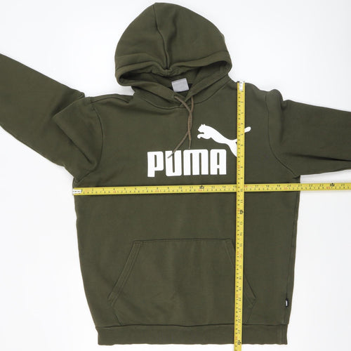 Puma Men’s Green Pullover Hoodie Size S Fleece Logo Sweatshirt