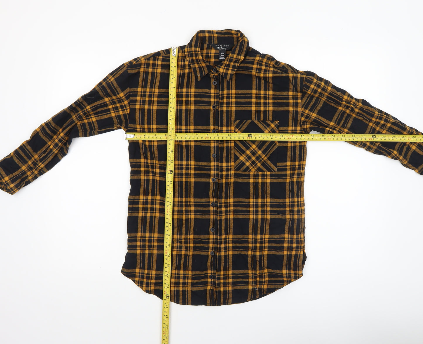 New Look Boys Yellow Check Flannel Long Sleeve Button-Up Shirt Age 11 146cm