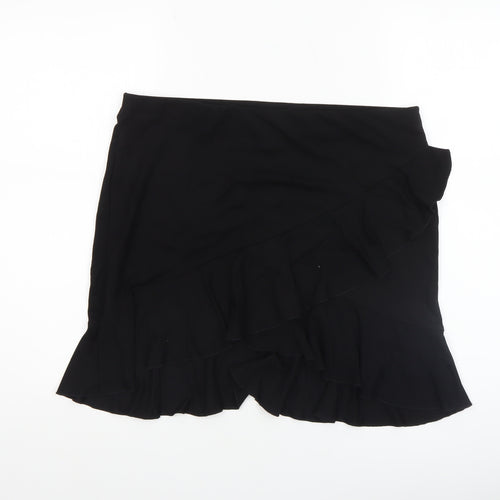 H&M Women Black Wrap Ruffle Short Skirt Size L Viscose