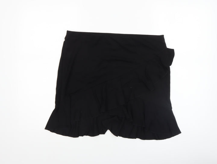H&M Women Black Wrap Ruffle Short Skirt Size L Viscose