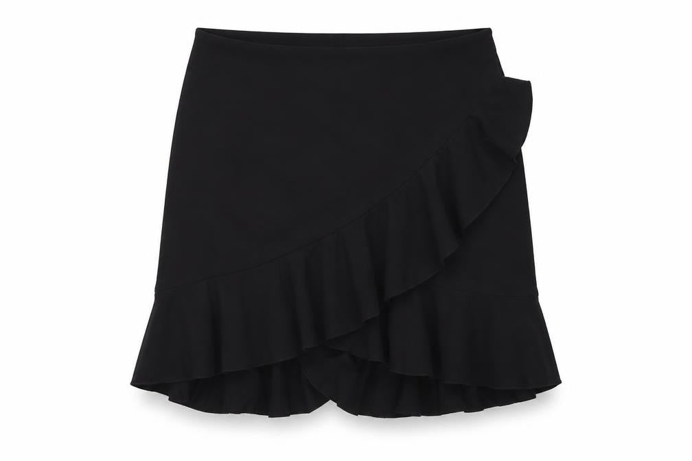 H&M Women Black Wrap Ruffle Short Skirt Size L Viscose