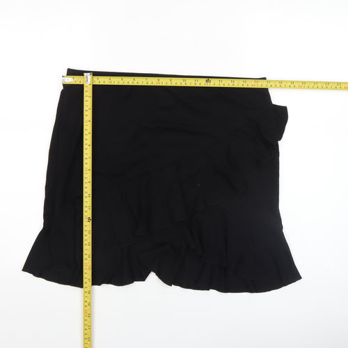 H&M Women Black Wrap Ruffle Short Skirt Size L Viscose