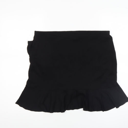 H&M Women Black Wrap Ruffle Short Skirt Size L Viscose