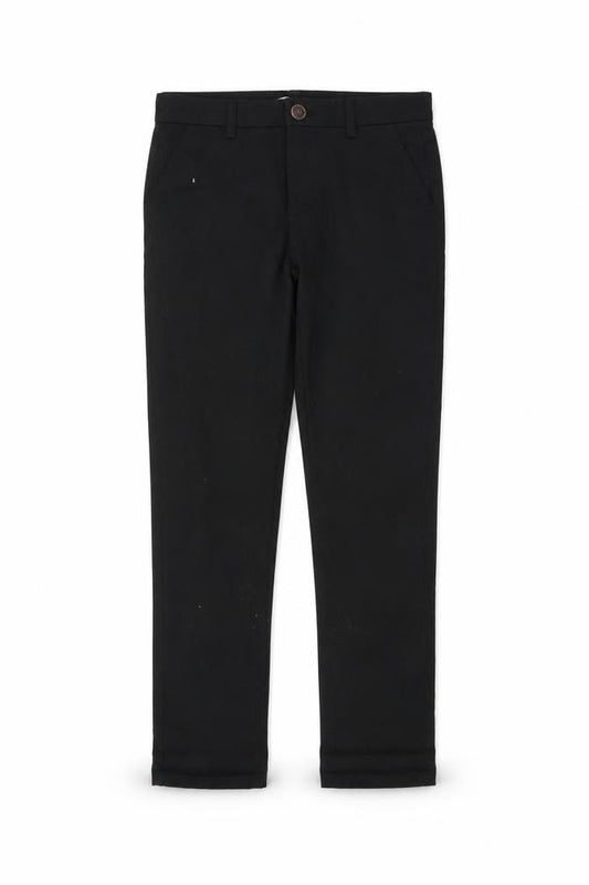 Front view of Next boys’ black slim fit chino trousers 11 years cotton school pants