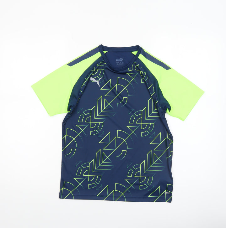 Puma Boys Blue Geometric Sports T-Shirt 11-12 Years Lightweight Quick Dry