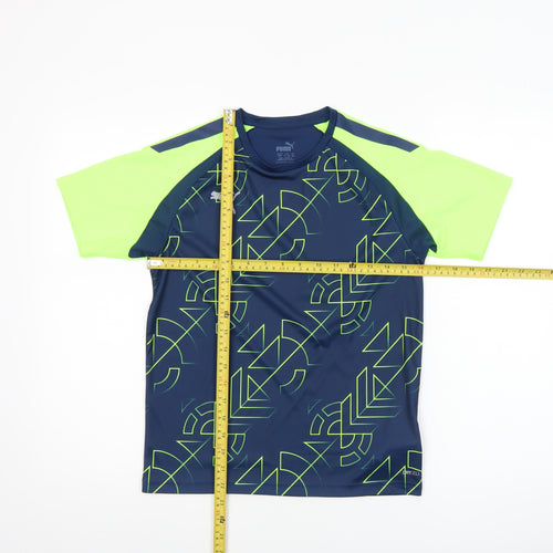 Puma Boys Blue Geometric Sports T-Shirt 11-12 Years Lightweight Quick Dry