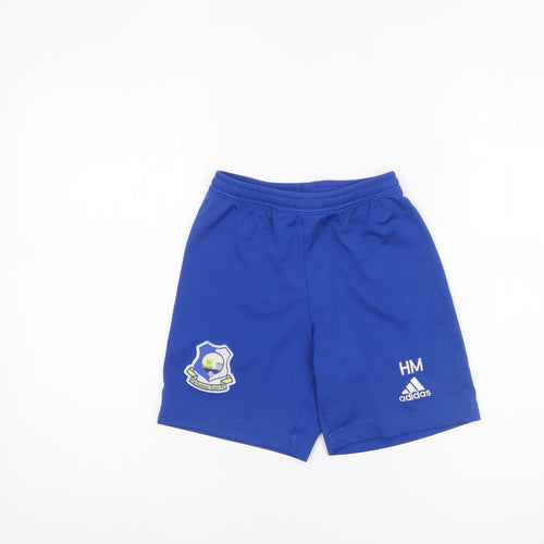 adidas Boys Blue Football Athletic Shorts Size 10 Years Elastic Waist