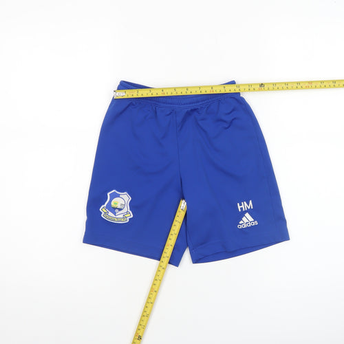 adidas Boys Blue Football Athletic Shorts Size 10 Years Elastic Waist