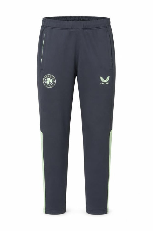 Front view of Castore boys’ black track pants 11 years tapered fit football trousers