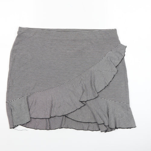 H&M Women’s Black Stripe Wrap Ruffle Knee Length Skirt Size L
