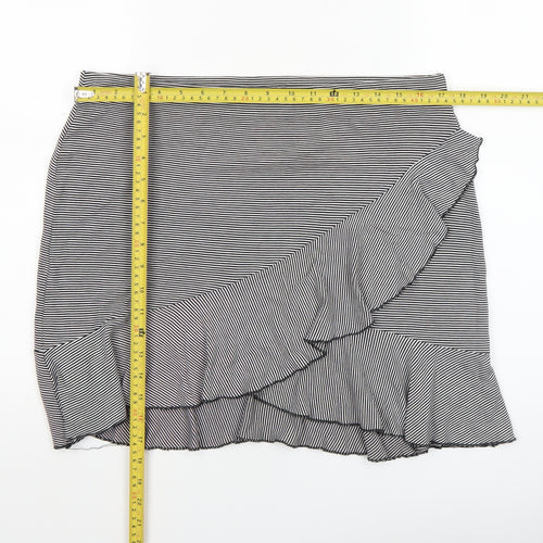 H&M Women’s Black Stripe Wrap Ruffle Knee Length Skirt Size L