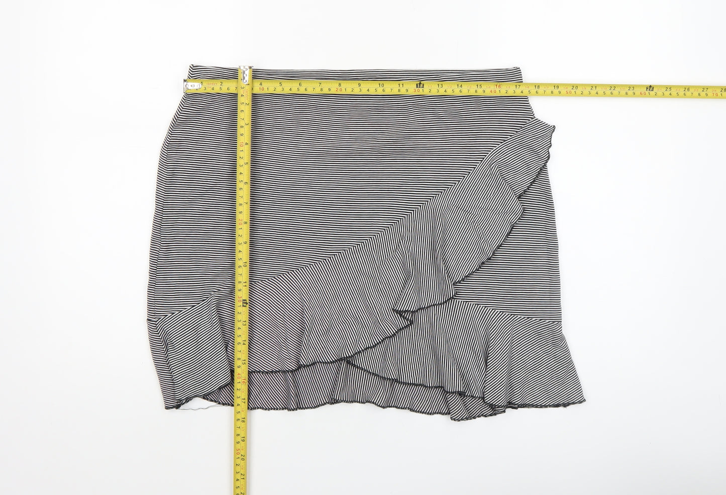 H&M Women’s Black Stripe Wrap Ruffle Knee Length Skirt Size L