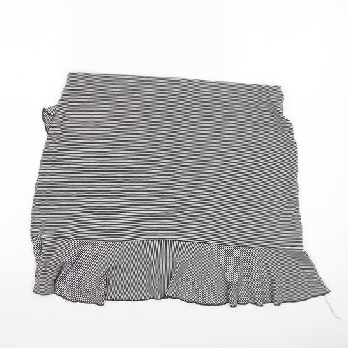 H&M Women’s Black Stripe Wrap Ruffle Knee Length Skirt Size L