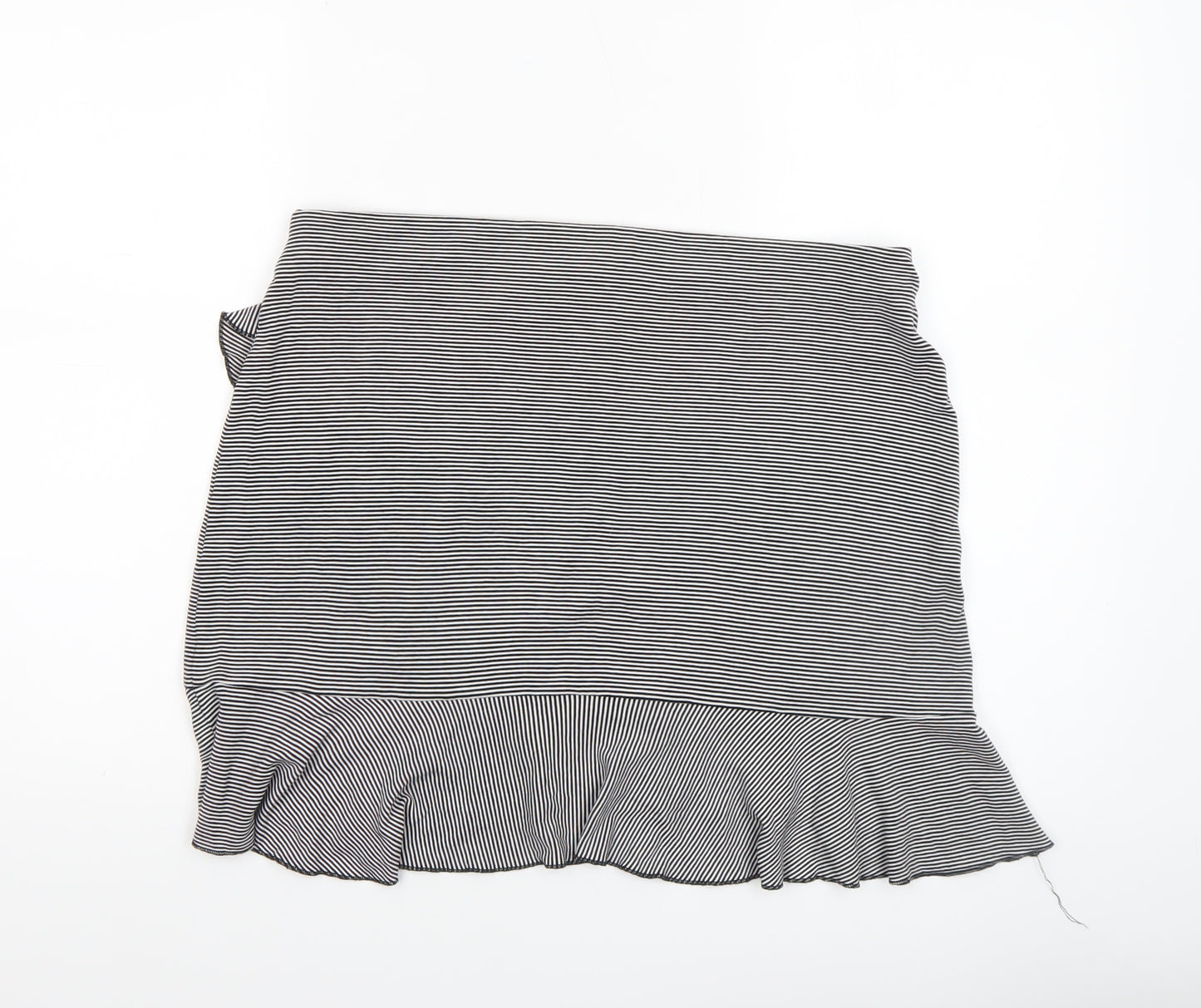 H&M Women’s Black Stripe Wrap Ruffle Knee Length Skirt Size L