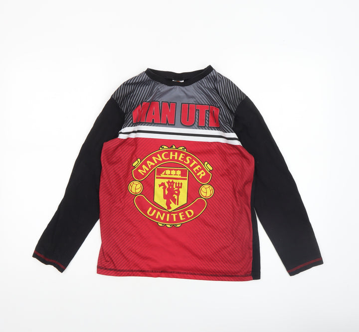 Manchester United Boys Red Black 11-12 Years Long Sleeve Pyjama Top