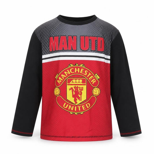 Manchester United Boys Red Black 11-12 Years Long Sleeve Pyjama Top