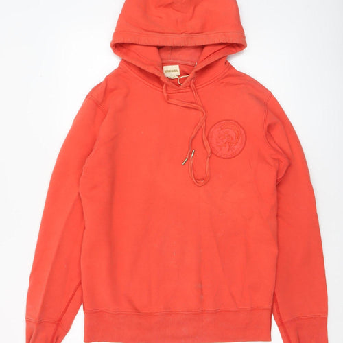 Diesel Mens Red Pullover Hoodie Size M Regular Cotton Logo Top