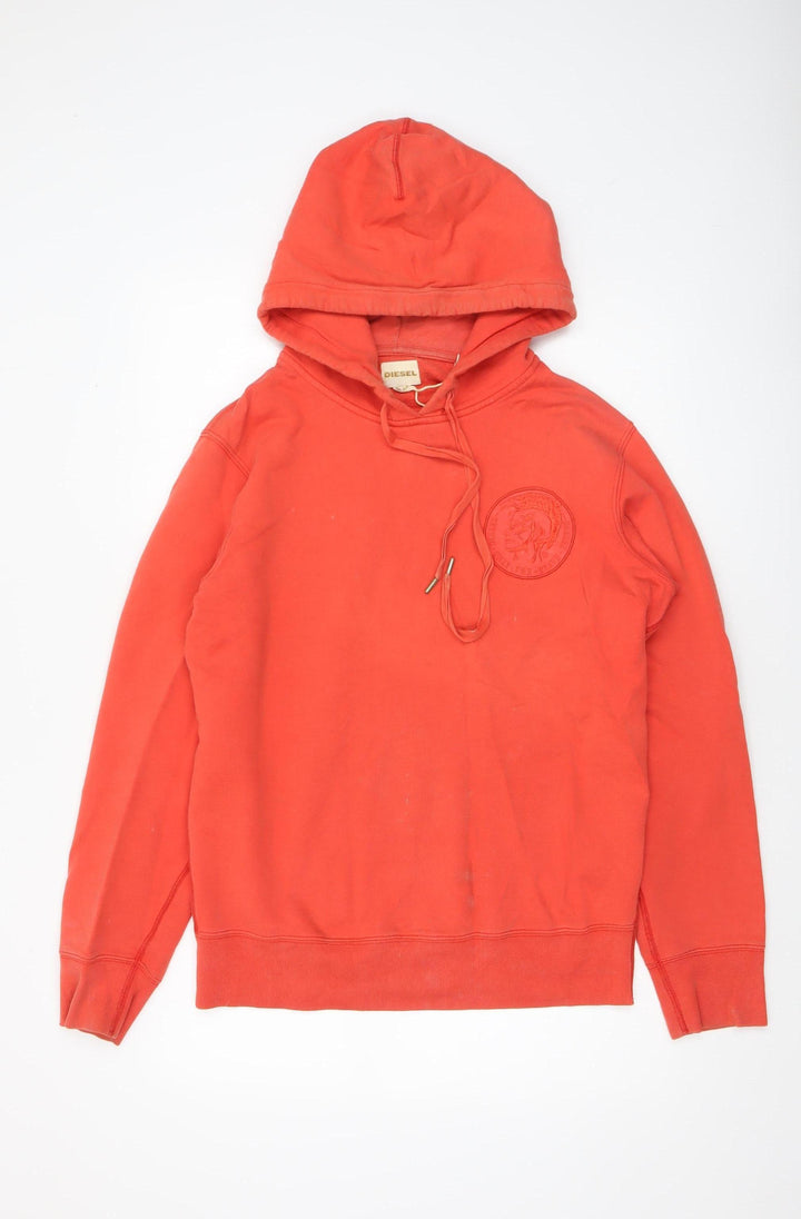 Diesel Mens Red Pullover Hoodie Size M Regular Cotton Logo Top