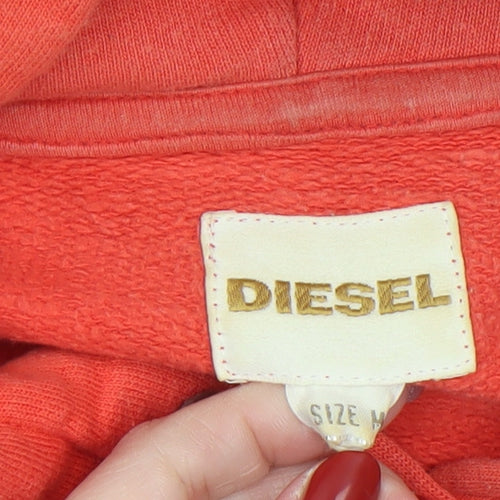 Diesel Mens Red Pullover Hoodie Size M Regular Cotton Logo Top
