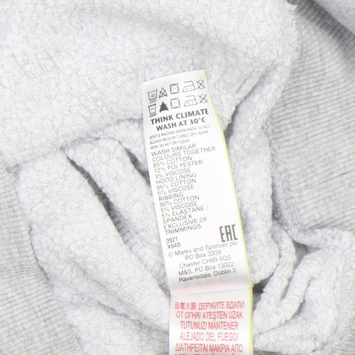 Marks and Spencer Boys Grey Marl Pullover Hoodie Age 11-12 Years Cotton Blend
