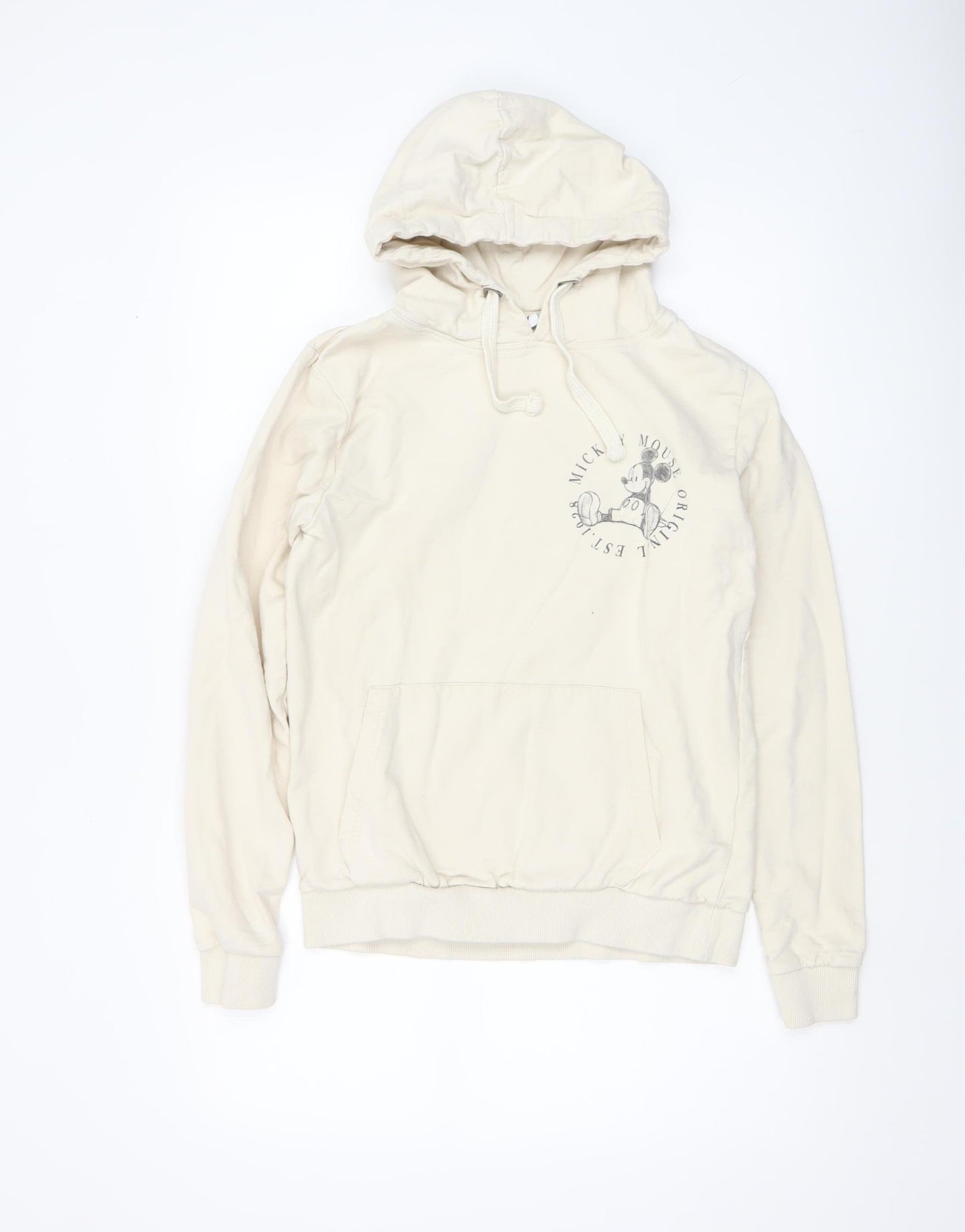 Disney Womens Beige Mickey Mouse Pullover Hoodie Size S