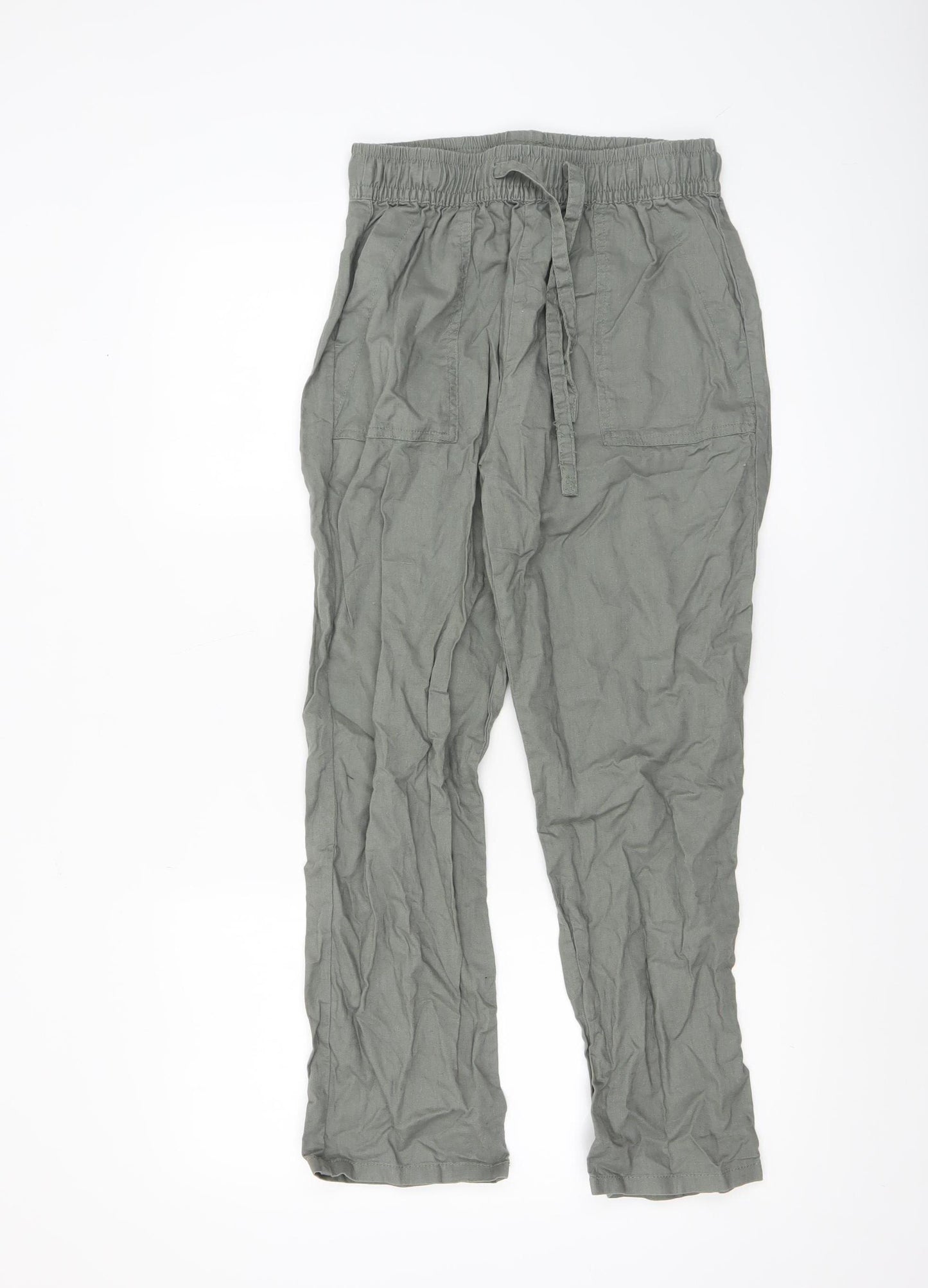 Dunnes Women’s Green Linen Cotton Trousers XS Casual Elastic Waist