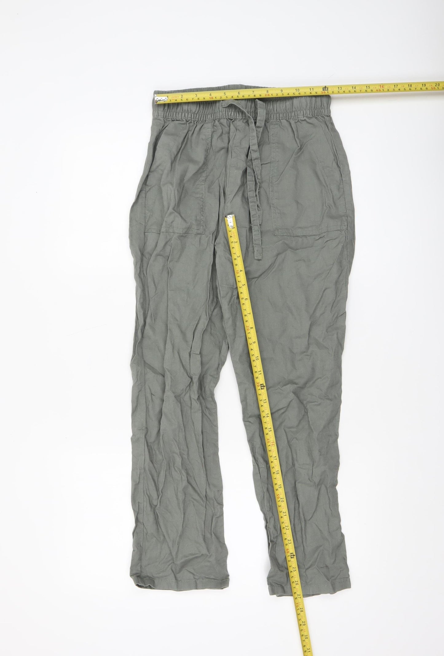 Dunnes Women’s Green Linen Cotton Trousers XS Casual Elastic Waist