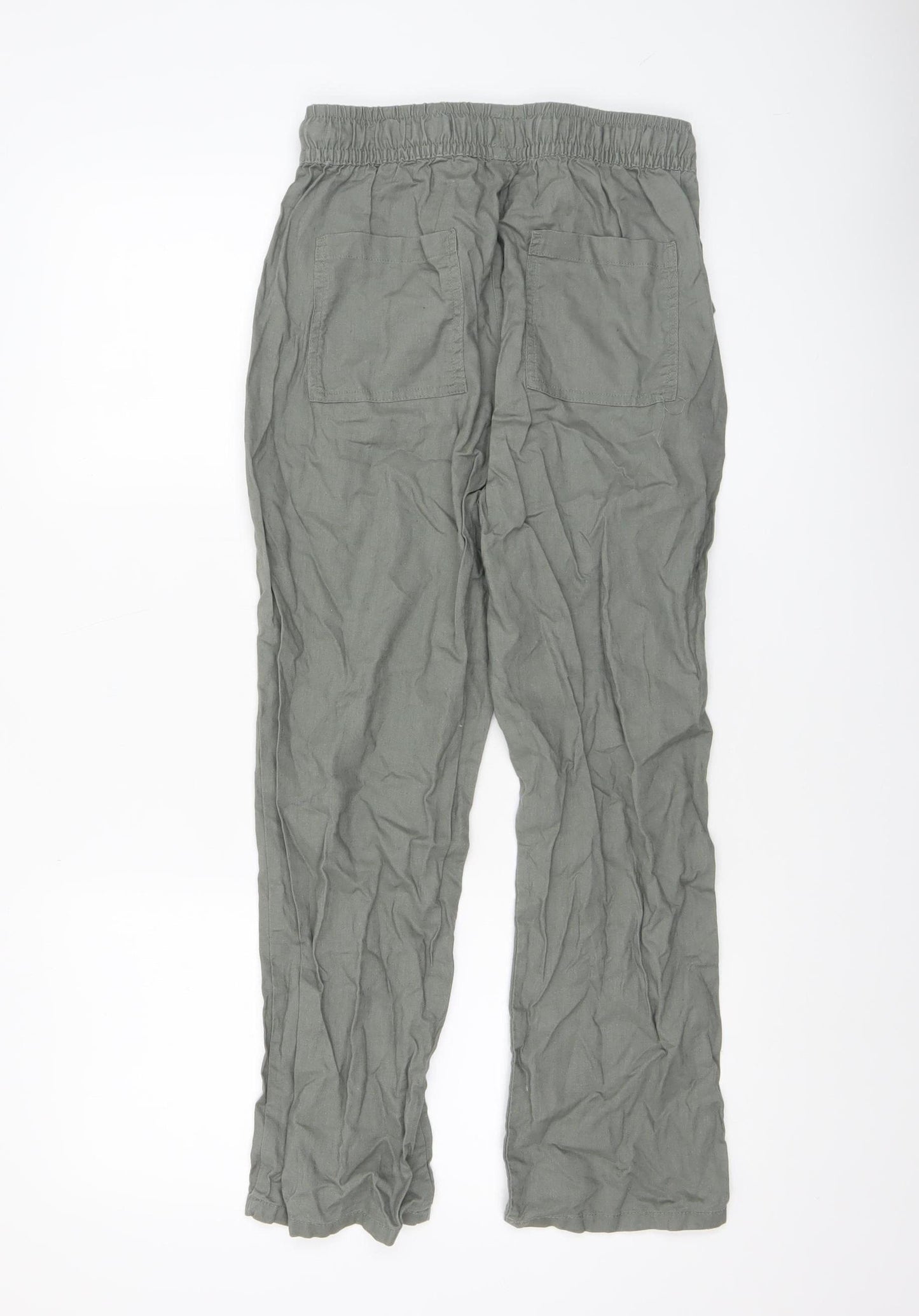 Dunnes Women’s Green Linen Cotton Trousers XS Casual Elastic Waist