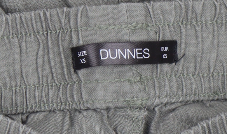Dunnes Women’s Green Linen Cotton Trousers XS Casual Elastic Waist