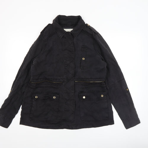 River Island Women's Black Military Jacket Size 8 Lyocell Mid-Length