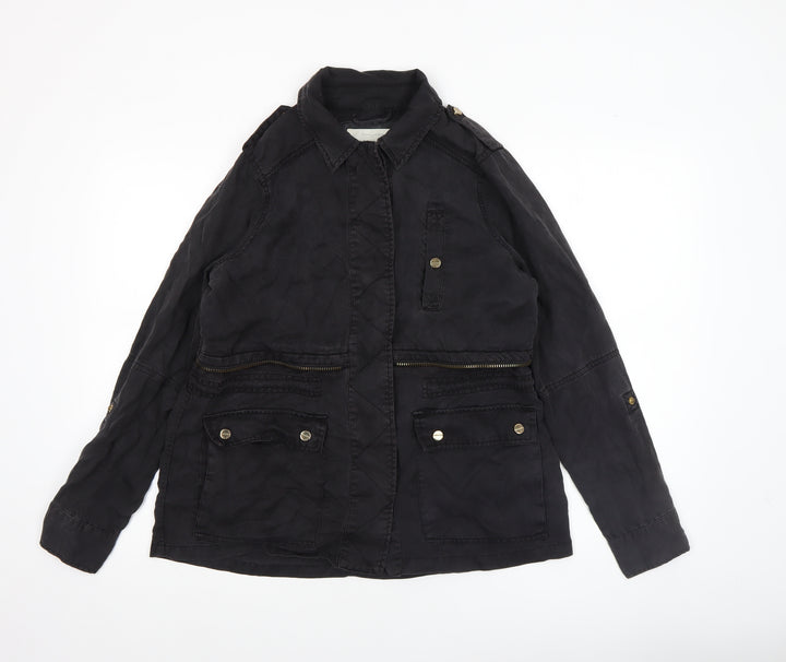 River Island Women's Black Military Jacket Size 8 Lyocell Mid-Length
