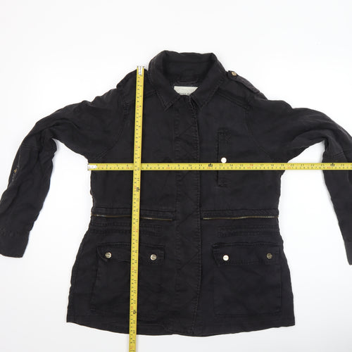 River Island Women's Black Military Jacket Size 8 Lyocell Mid-Length