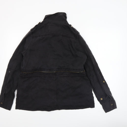 River Island Women's Black Military Jacket Size 8 Lyocell Mid-Length
