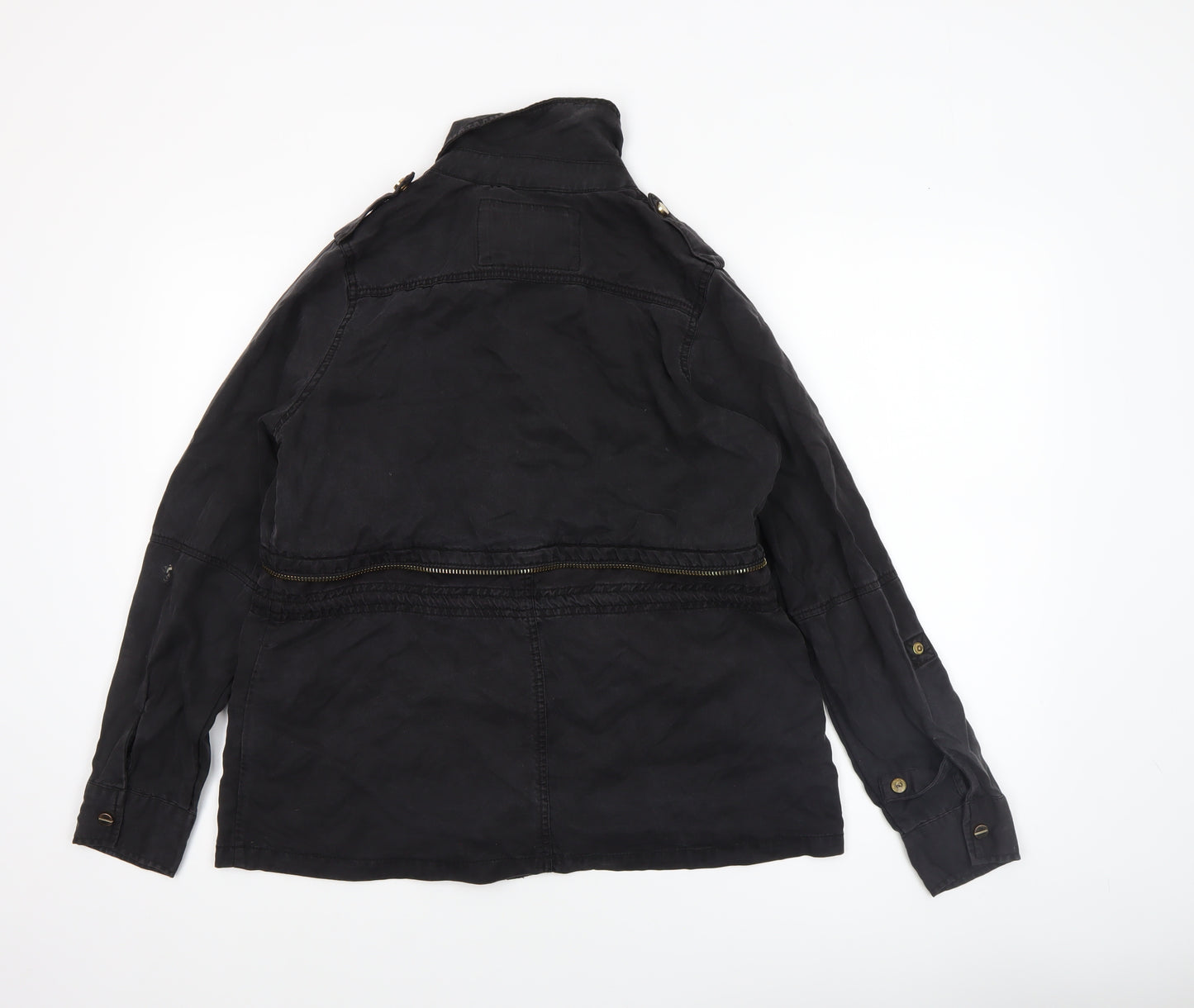 River Island Women's Black Military Jacket Size 8 Lyocell Mid-Length