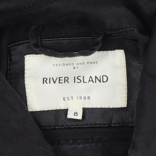 River Island Women's Black Military Jacket Size 8 Lyocell Mid-Length