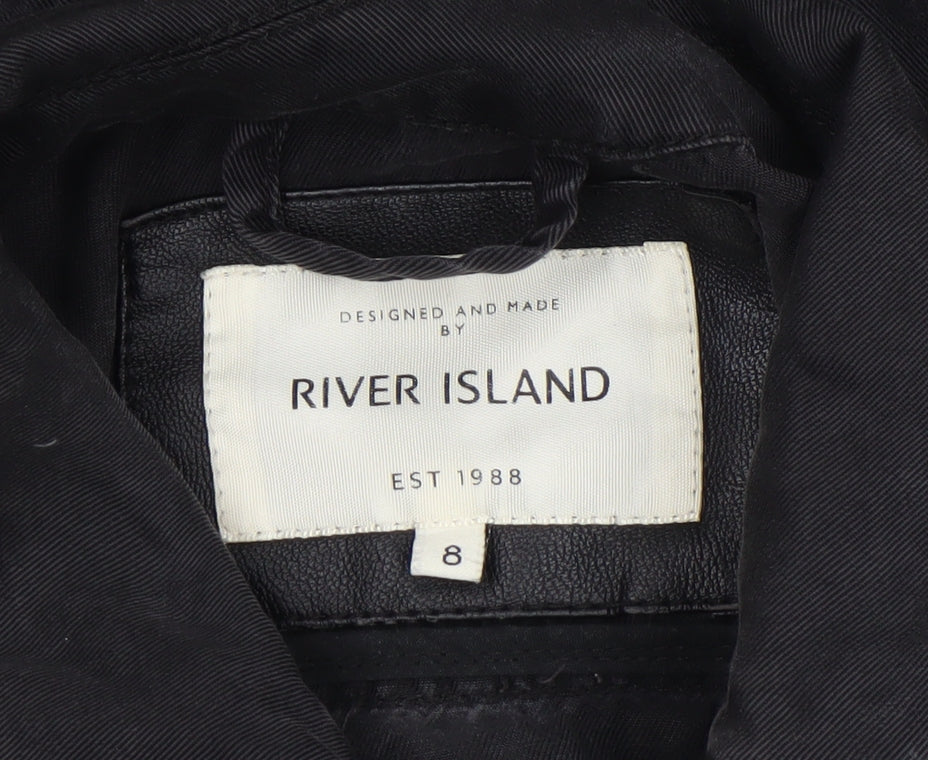 River Island Women's Black Military Jacket Size 8 Lyocell Mid-Length