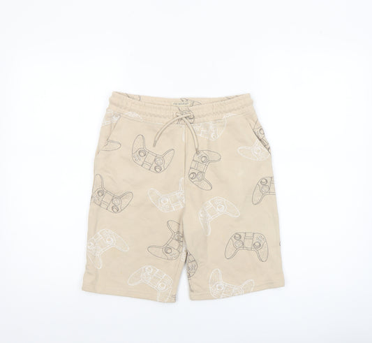Primark Boys Beige Gamer Print Sweat Shorts 12-13 Years Regular Fit