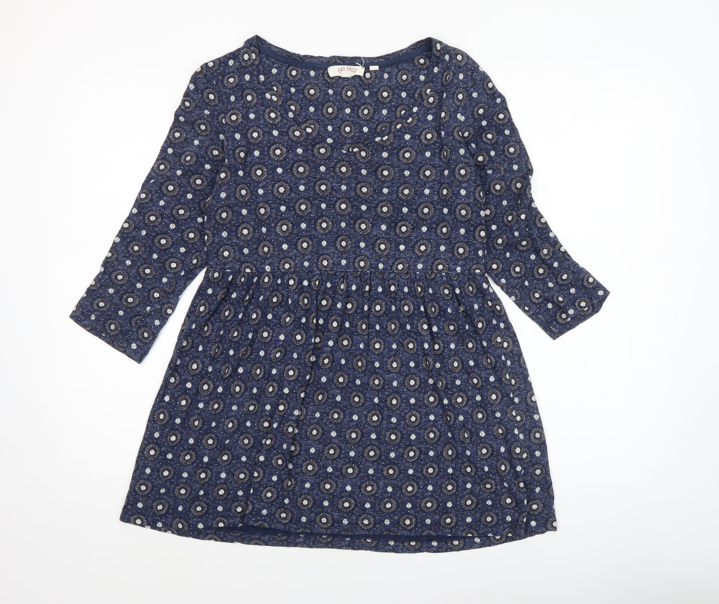 Fat Face Women's Blue Floral 3/4 Sleeve Tunic Blouse Size 10