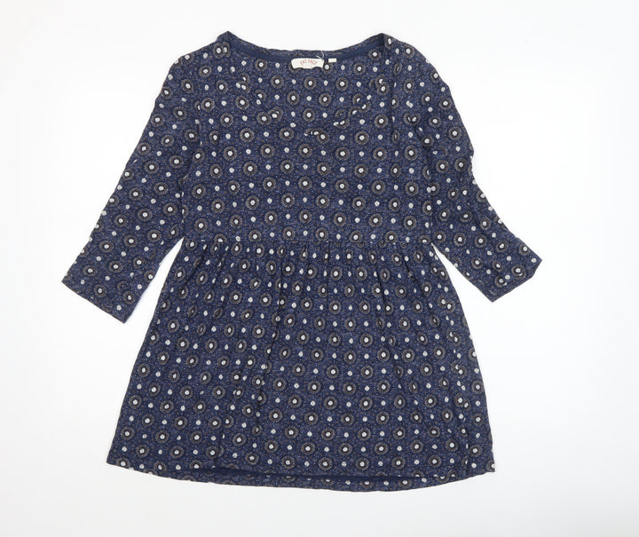 Fat Face Women's Blue Floral 3/4 Sleeve Tunic Blouse Size 10