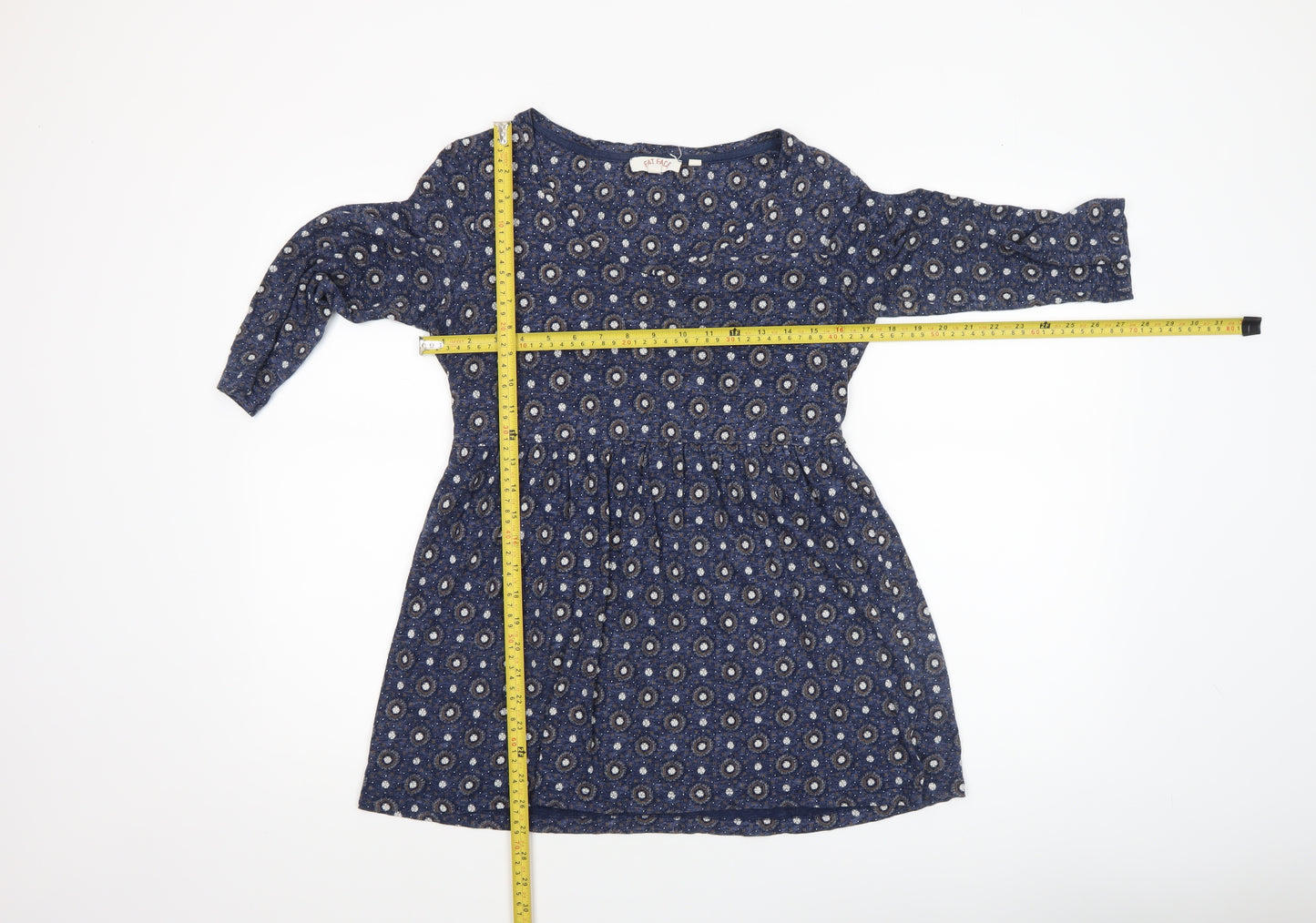 Fat Face Women's Blue Floral 3/4 Sleeve Tunic Blouse Size 10