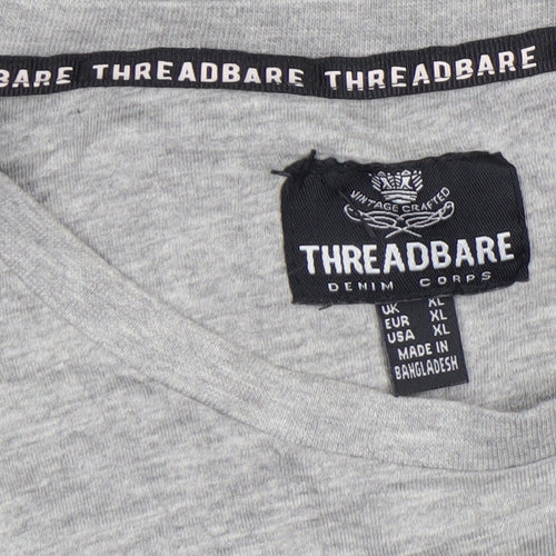 Threadbare Men's Grey XL V-Neck Cotton Jersey T-Shirt